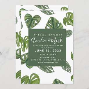 Hand Watercolor Monstera Adansonii Leaf Bridal Invitation