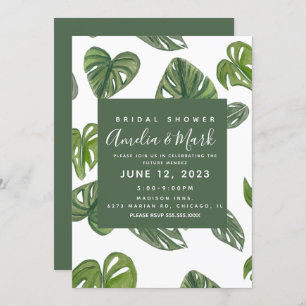 Hand Watercolor Monstera Adansonii Leaf Bridal Invitation
