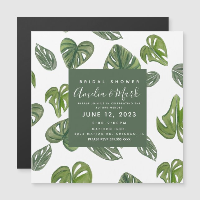 Hand Watercolor Monstera Adansonii Leaf Bridal Magnetic Invitation (Front/Back)