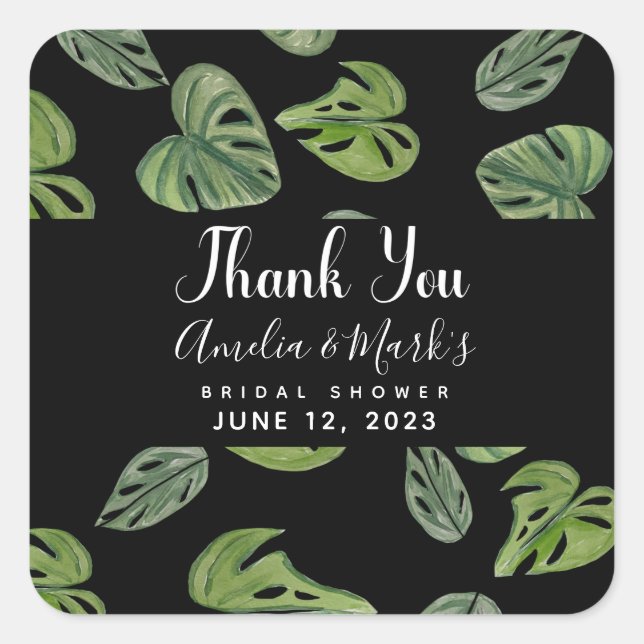 Hand Watercolor Monstera Adansonii Leaf Bridal Square Sticker (Front)