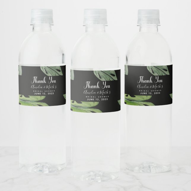 Hand Watercolor Monstera Adansonii Leaf Bridal Water Bottle Label (Bottles)