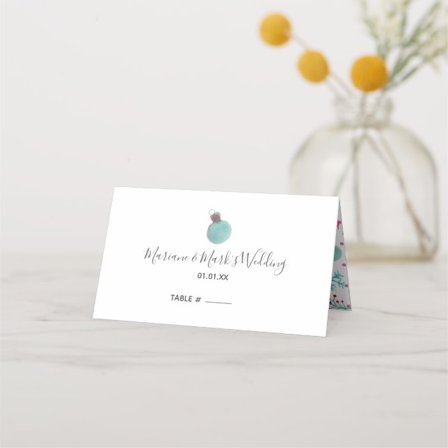 Hand Watercolored Christmas Ornament Winter Place Card (Front)