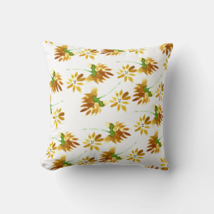 Hand Watercolored Floral Yellow Botanical Painting Cushion