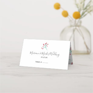 Hand Watercolored Red Berry Sprigs Wedding Number Place Card