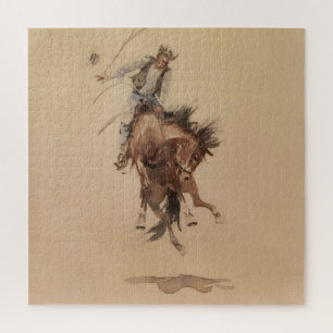 Hand-Whipping a Bronc by Edward Borein Jigsaw Puzzle