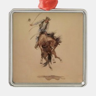 Hand-Whipping a Bronc by Edward Borein Metal Tree Decoration