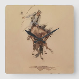 Hand-Whipping a Bronc by Edward Borein Square Wall Clock