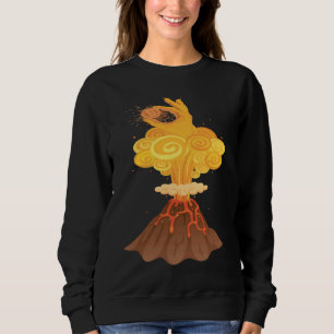 Hand with bitcoin symbol comes from a volcano vol sweatshirt