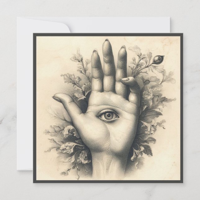 Hand with Eye Surreal Antique Flat Greeting Card (Front)