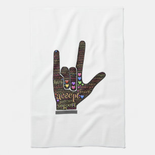 Hand with inspirational text tea towel