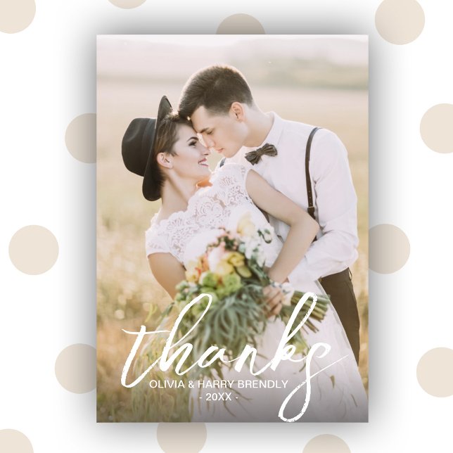 Hand Writing Script 2 Photo Wedding Thank You Card (Creator Uploaded)