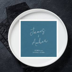 Hand writing Teal Blue Quirky Modern Wedding Napkin