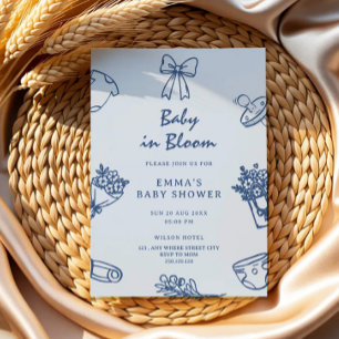 hand written Baby in Bloom soft Blue Baby Shower Invitation