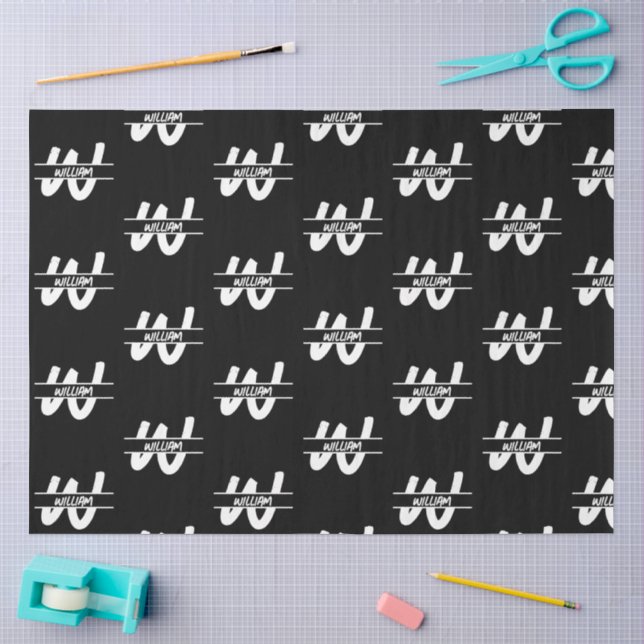 Hand Written Black & White Monogrammed Name Tissue Paper (Craft)