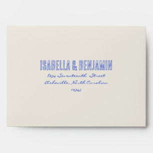 Hand-Written Blue Retro Bright Fun Unique Wedding Envelope
