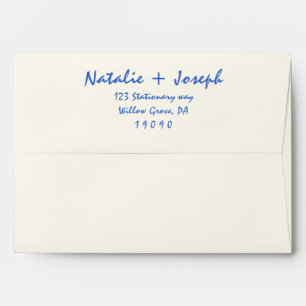 Hand-Written Blue Retro Bright Fun Unique Wedding  Envelope