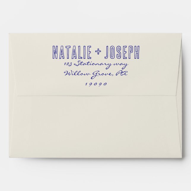Hand-Written Blue Retro Bright Fun Unique Wedding Envelope (Back (Top Flap))
