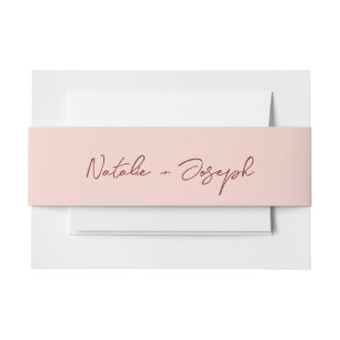 Hand Written Burgundy Pink Whimsical Wedding Invitation Belly Band