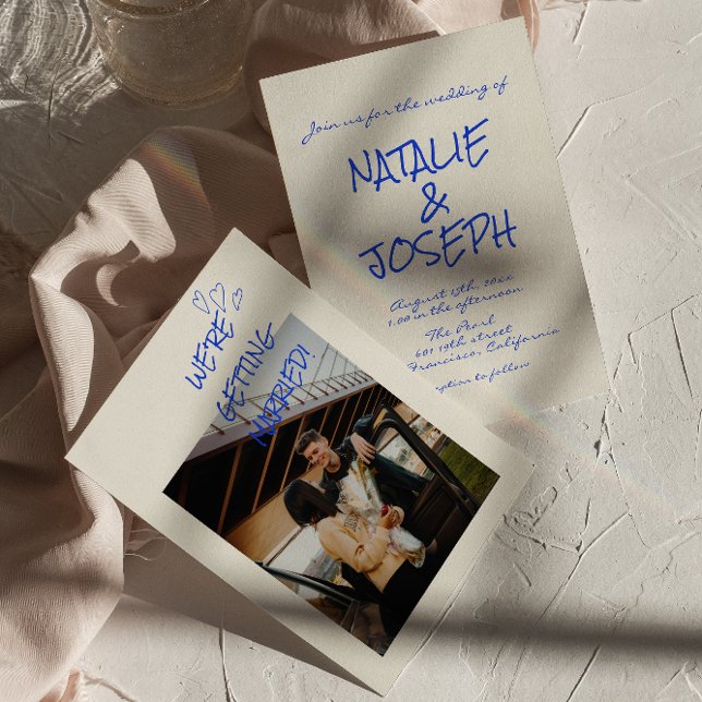 Hand-Written Colourful Retro Funky Photo Wedding Invitation (Creator Uploaded)