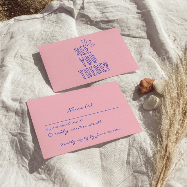 Hand Written Colourful Retro Funky Wedding Details RSVP Card (Creator Uploaded)