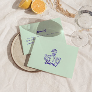 Hand Written Colourful Retro Funky Wedding Details RSVP Card