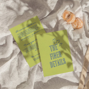 Hand Written colourful Retro Modern Wedding Detail Enclosure Card