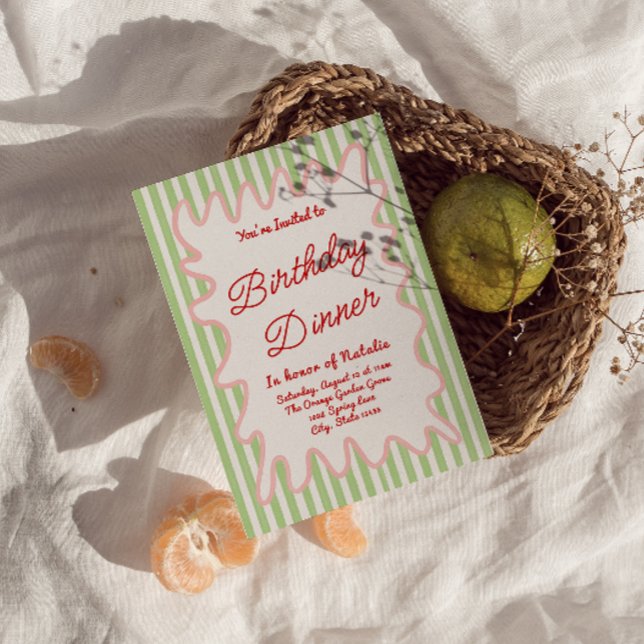 Hand Written Colourful Stripes Fun Birthday Dinner Invitation (Creator Uploaded)