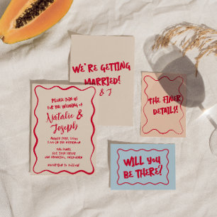 Hand-Written Colourful whimsical Retro Bold Weddin Invitation