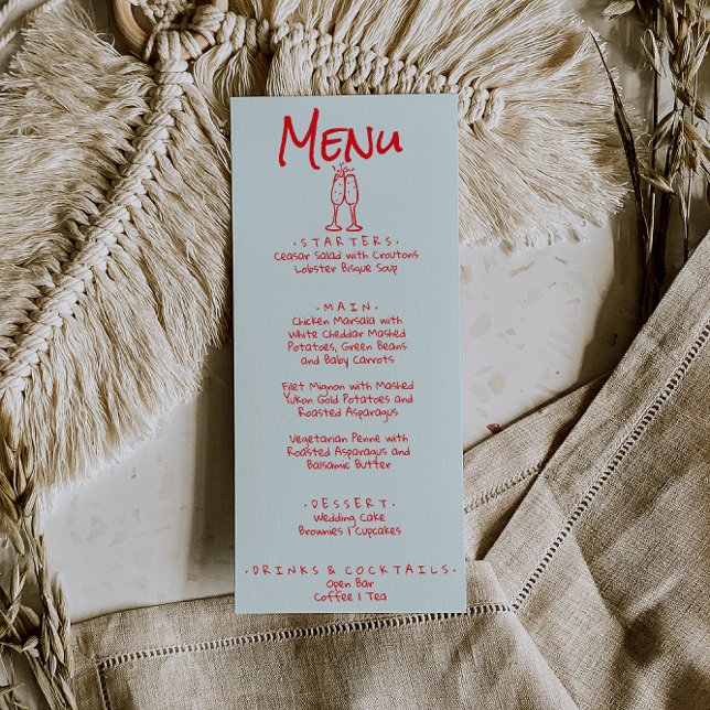 Hand Written Drawn Blue Red Retro Quirky Wedding Menu (Creator Uploaded)