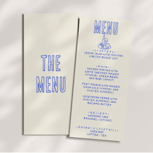 Hand Written Drawn Blue Retro Quirky Fun Wedding Menu