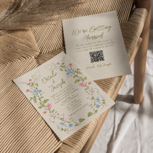 Hand Written Drawn Floral Summer QR Code Wedding Invitation