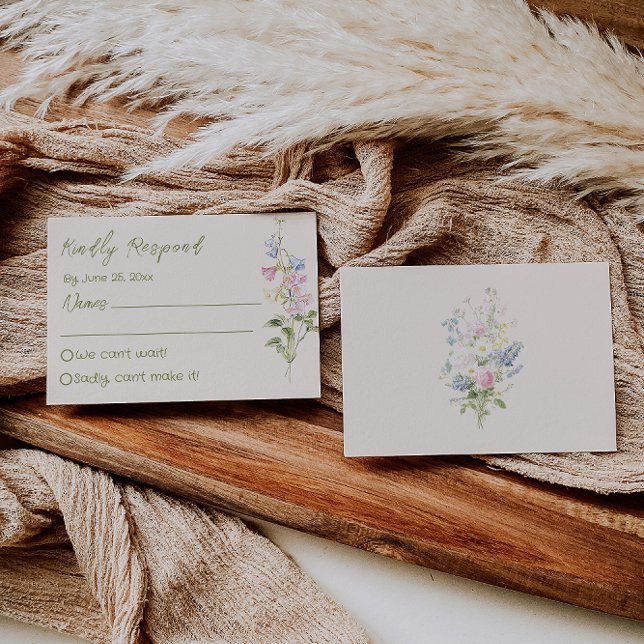 Hand Written Drawn Floral Summer Wedding RSVP Card (Creator Uploaded)