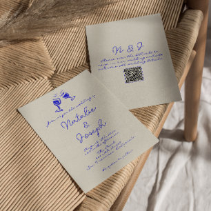 Hand Written Drawn Fun Unique QR Code Wedding Invitation