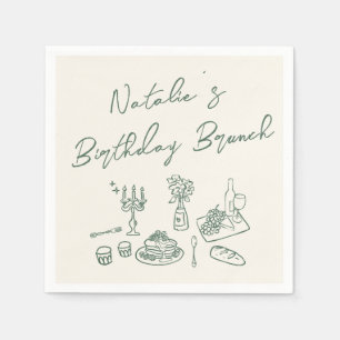 Hand Written Drawn Green Fun Birthday Brunch  Napkin