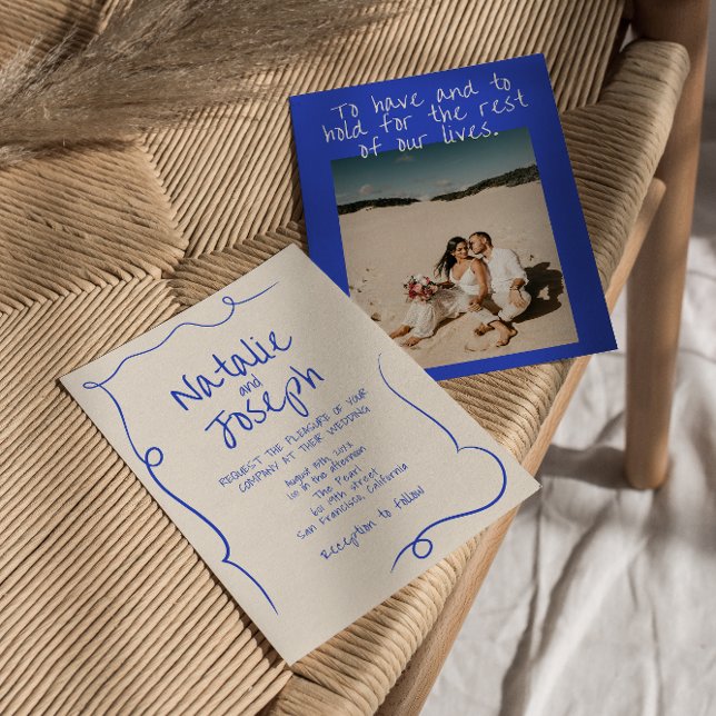 Hand Written Drawn Modern Funky Photo Wedding Invitation (Creator Uploaded)