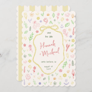 Hand Written Drawn Pastel Flowers Spring Wedding Save The Date