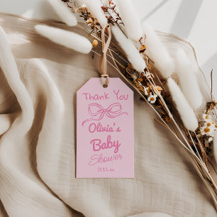 Hand Written Drawn Pink Bow Baby Girl Shower Gift Tags