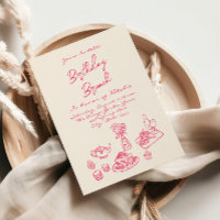 Hand Written Drawn Pink Quirky Brunch Birthday