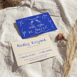 Hand Written Drawn Quirky Modern Unique Wedding RSVP Card