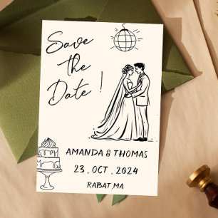 Hand Written Drawn Retro Cream Whimsical  Save The Date