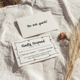 Hand Written Drawn Retro Frame Modern Wedding     RSVP Card