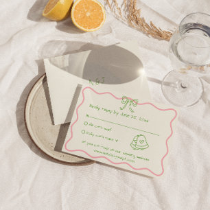 Hand Written Drawn Retro Funky Modern Wedding RSVP Card