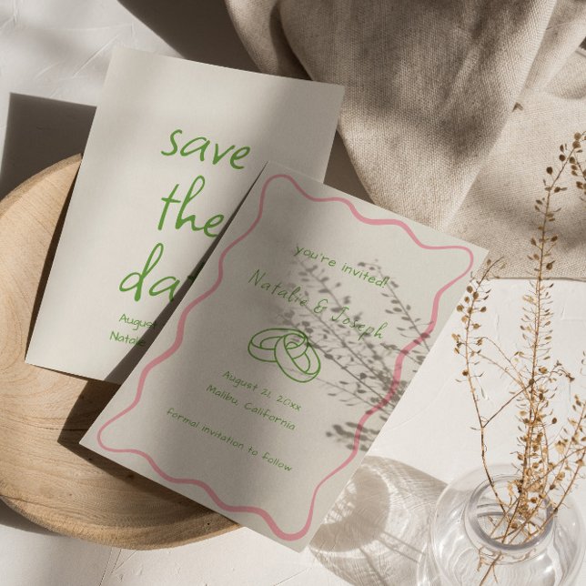 Hand Written Drawn Retro Unique Fun Modern Wedding Save The Date (Creator Uploaded)