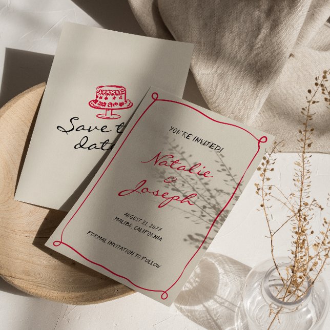 Hand Written Drawn Retro Whimsical Fun  Wedding Save The Date (Creator Uploaded)