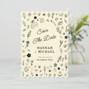 Hand Written Drawn Sketch Flowers Wedding Save The Date