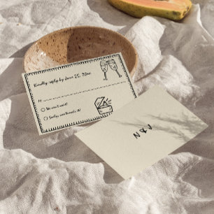 Hand Written Drawn Vintage Unique Quirky Wedding  RSVP Card