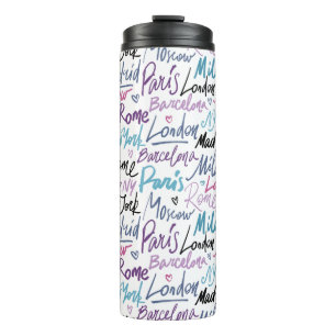 Hand Written Famous Cities of the World Pattern Thermal Tumbler