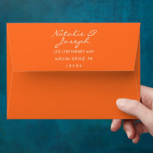 Hand Written Orange Bold Whimsical Wedding Envelope