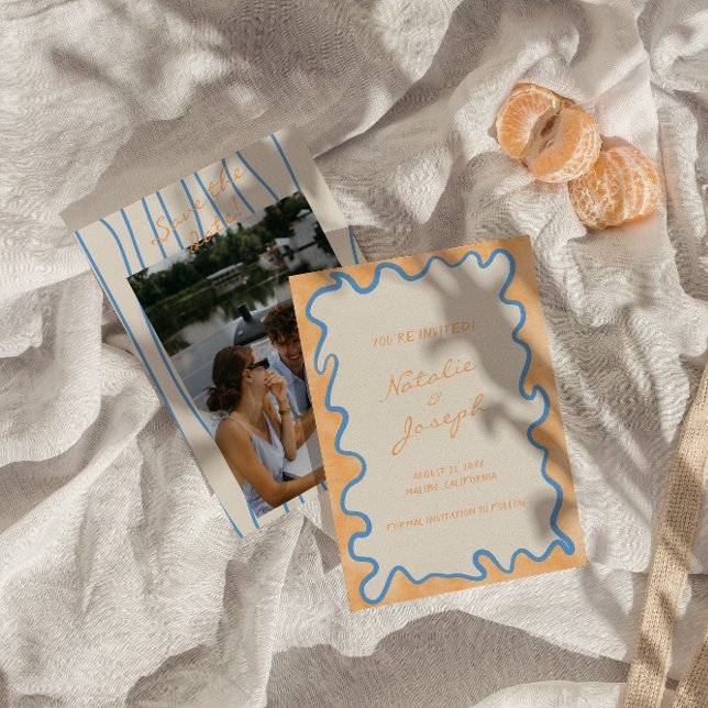 Hand Written Painted Retro Whimsical Photo Wedding Save The Date (Creator Uploaded)