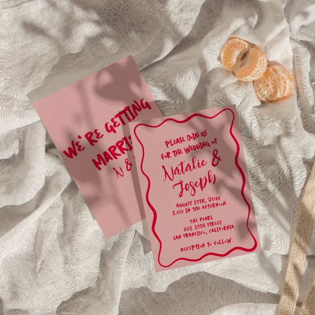 Hand-Written Pink Red Quirky Retro Fun Wedding Invitation (Creator Uploaded)
